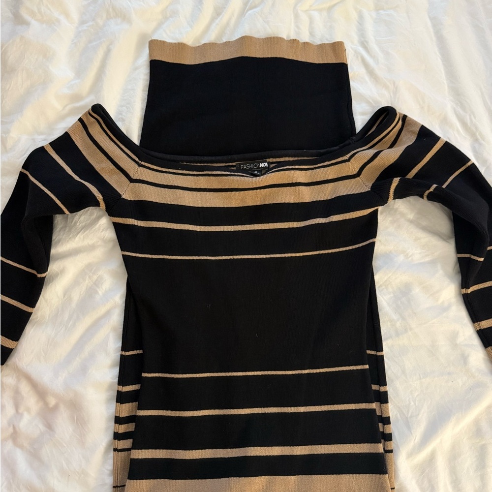 Fashion Nova Black and Tan Striped Top